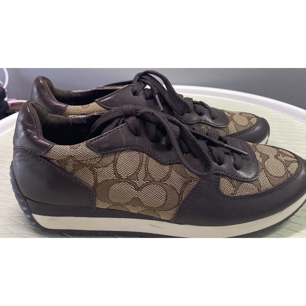 COACH Farah Womens Casual Leather Shoes Nappa Sig C‎ brown Khaki US Sz.6B EUC - Picture 6 of 13